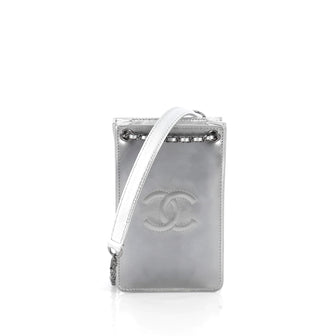 Chanel CC Phone Holder Crossbody Bag Patent Silver 1876911