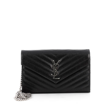 Saint Laurent Classic Monogram Chain Wallet Matelasse Chevron Leather Medium Black 1877001
