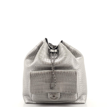 Chanel Drawstring Backpack Crocodile Embossed Calfskin Large