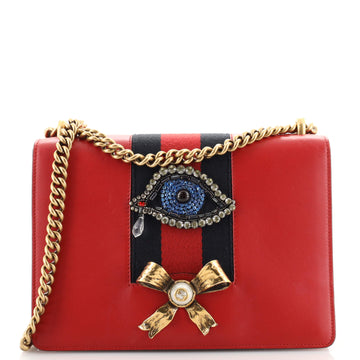 Gucci Web Peony Chain Shoulder Bag Embellished Leather Medium