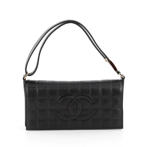 Chanel Black Chocolate Bar Quilted Leather East West Flap Bag Chanel