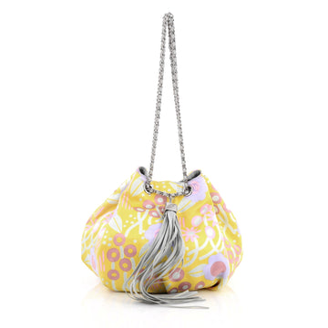 Chanel Sac Cordon Shoulder Bag Printed Satin Yellow