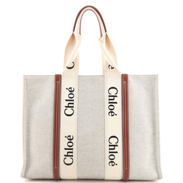 Chloe Woody Tote Canvas with Leather Large