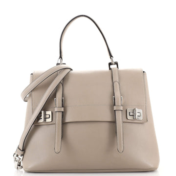 Prada Dual Flap Double Turn Lock Satchel City Calfskin Large
