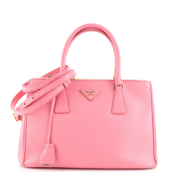 Prada Pink Saffiano Lux Leather Small Double Zip Galleria Tote at