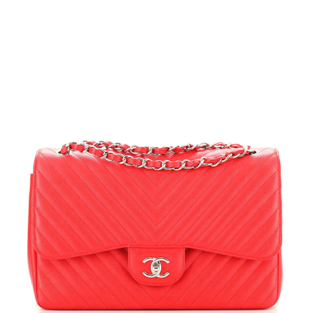 Chanel Red Chevron Patent Leather Maxi Classic Single Flap Bag at 1stDibs