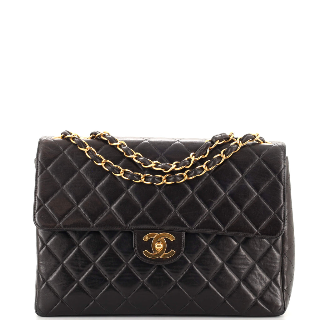 Chanel Vintage Classic Single Flap Bag Quilted Lambskin Jumbo Black 1878191
