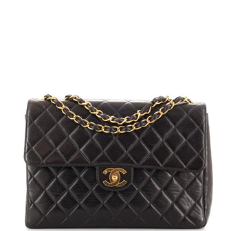 Chanel Vintage Classic Single Flap Bag Quilted Lambskin Jumbo