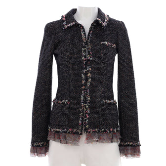Chanel Women's Vintage Paris-New York Fringe Trim Jacket Tweed