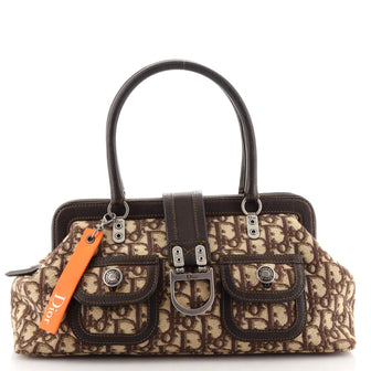 Christian Dior Vintage Flight Frame Bowler Bag Diorissimo Canvas Medium