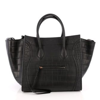 Celine Phantom Handbag Crocodile Embossed Leather Medium Black