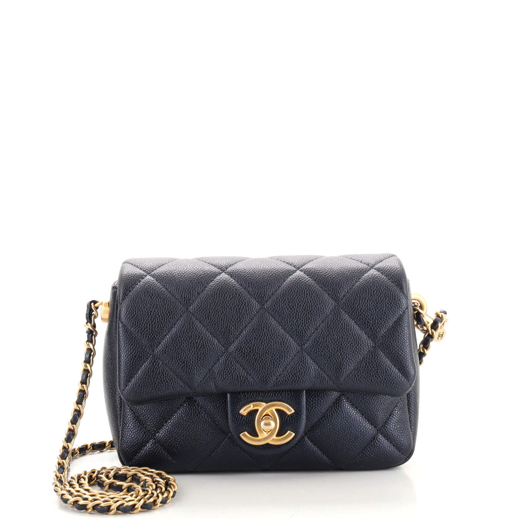 CHANEL, Bags, Chanel My Perfect Mini Flap Iridescent Blue Caviar Gold  Hardware Bag