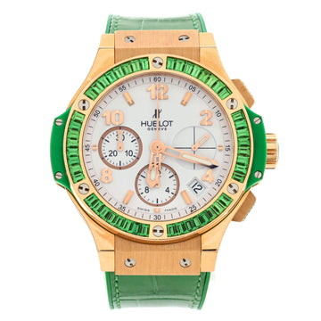 Hublot Big Bang Tutti Frutti Chronograph Automatic Watch Rose Gold and Alligator with Tsavorite Bezel 41
