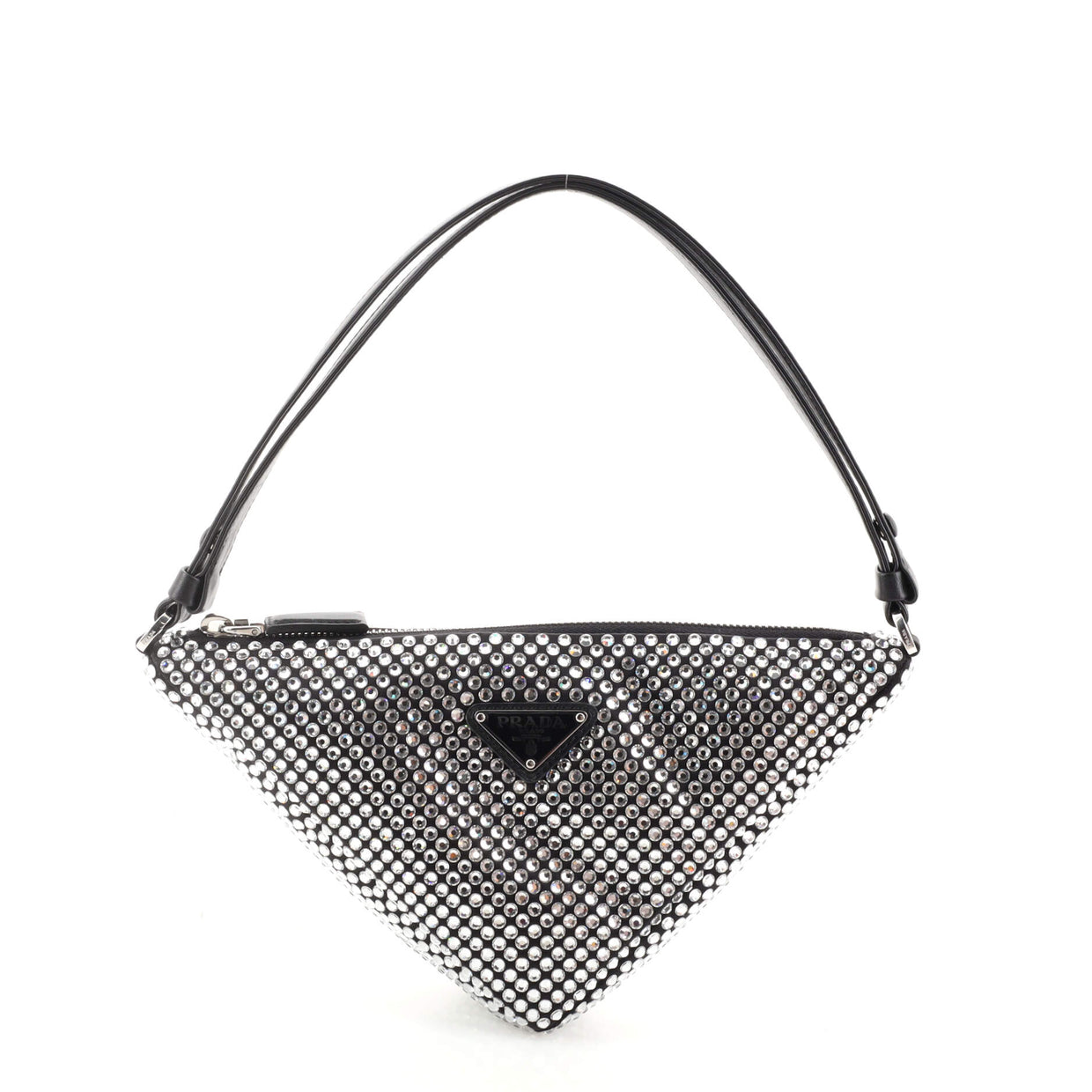 Prada Triangle Top Handle Pouch Bag Crystal Embellished Satin Mini
