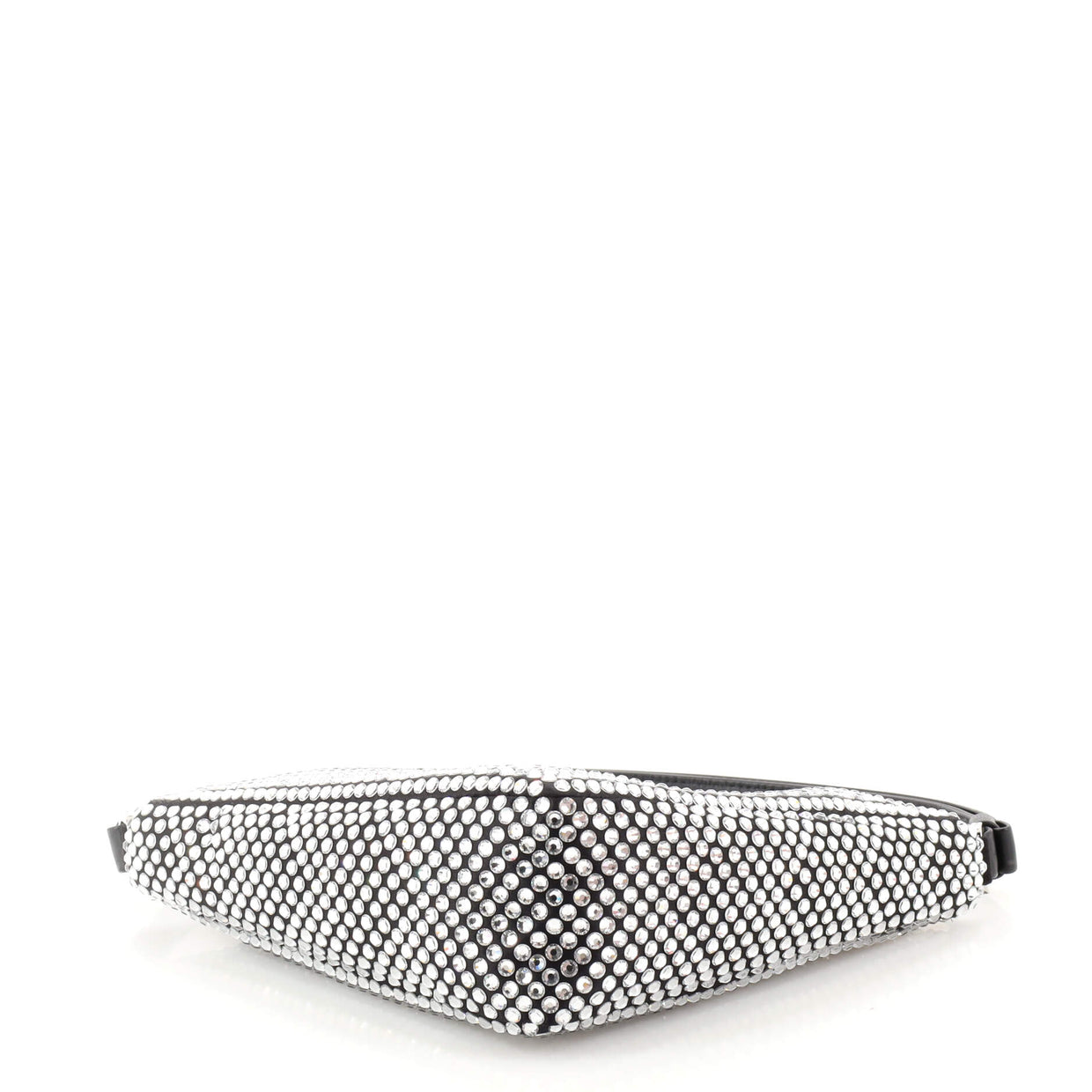 Prada Triangle Top Handle Pouch Bag Crystal Embellished Satin Mini Black 1879732