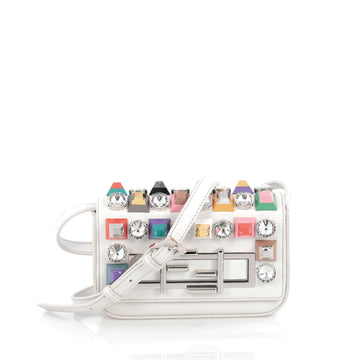 Fendi 3Baguette Crossbody Bag Embellished Leather Mini White