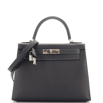 Hermes Un Point Sur Deux Kelly Handbag Black Graine Monsieur with Palladium Hardware 28