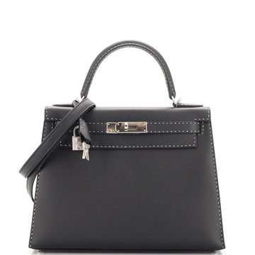 Hermes Un Point Sur Deux Kelly Handbag Black Graine Monsieur with Palladium Hardware 28