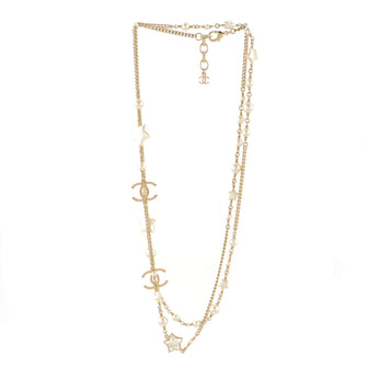 Chanel Star Long Necklace Metal with Faux Pearls