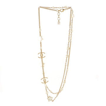 Chanel Star Long Necklace Metal with Faux Pearls