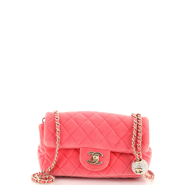 Pearl Crush Flap Bag Quilted Velvet with Crystal Detail Mini