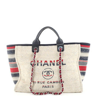 Chanel Deauville Tote Canvas with Striped Detail Medium