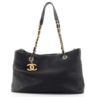 Chanel Medallion Charm Tote Chevron Wrinkled Lambskin Medium