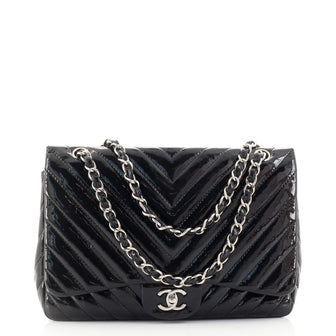 Chanel Classic Single Flap Bag Chevron Patent Jumbo