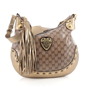 Gucci Babouska Heart Hobo GG Coated Canvas Large Brown