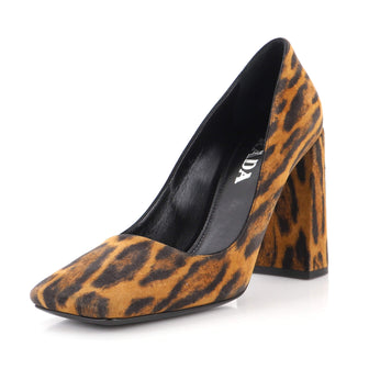 Prada Women's Square Toe Pumps Printed Suede