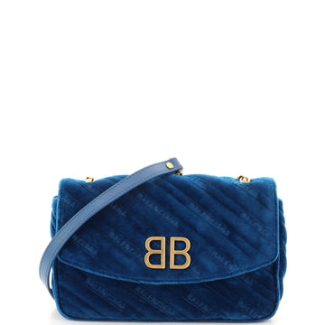 Balenciaga BB Chain Round Shoulder Bag Quilted Velvet Small