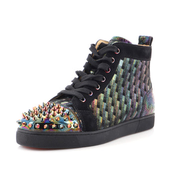 Christian Louboutin Women's Lou Spikes Flat High-Top Sneakers Fabric and Leather