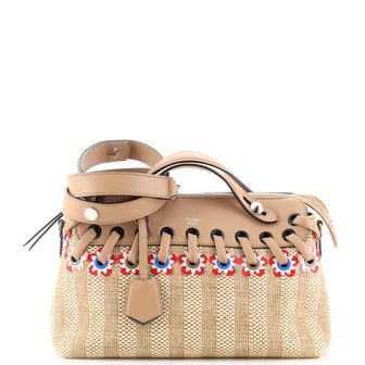 Fendi By The Way Satchel Embellished Raffia with Whipstitch Leather Small