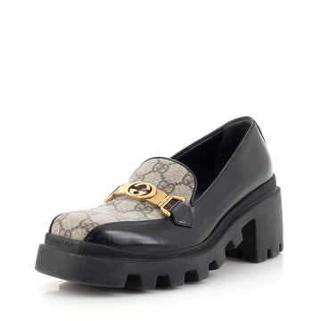 Gucci Women's Interlocking G Heeled Loafers GG Coated Canvas and Leather