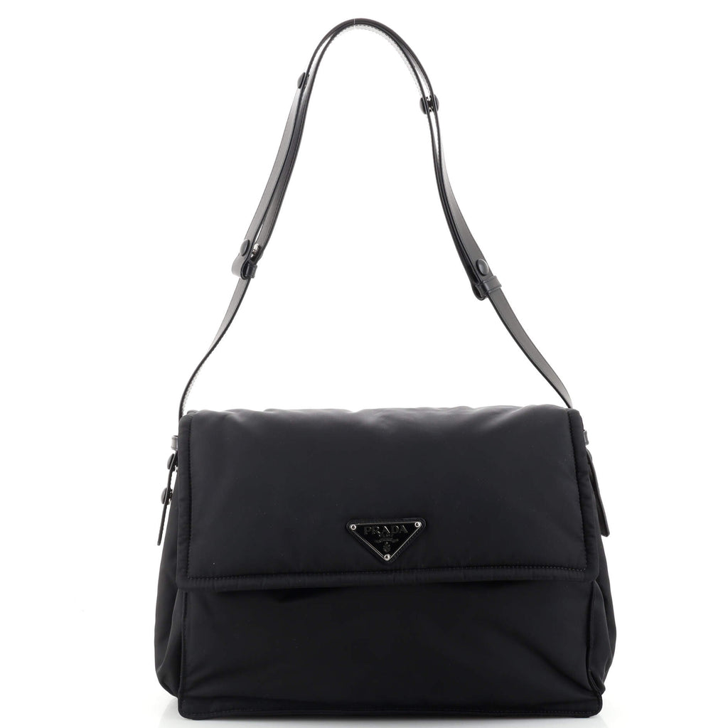 Black Re-nylon Large Padded Shoulder Bag