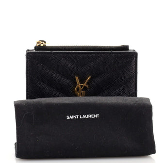 Saint Laurent Classic Monogram Zipped Bifold Wallet Matelasse Chevron Leather Small