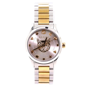 Gucci G Timeless Feline Charm Quartz Watch Stainless Steel and Plated Metal 27