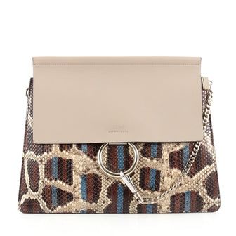 Chloe Faye Shoulder Bag Python with Leather Medium Brown 1883401