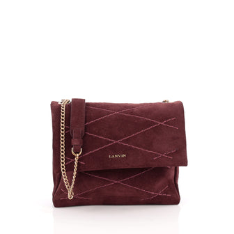 Lanvin Sugar Flap Shoulder Bag Quilted Suede Mini Red 1883601