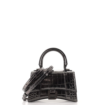 Balenciaga Hourglass Top Handle Bag Crocodile Embossed Leather XS