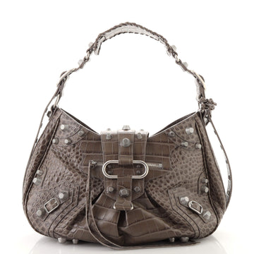 Balenciaga Le Cagole Giant Studs Shoulder Bag Crocodile Embossed Leather Medium