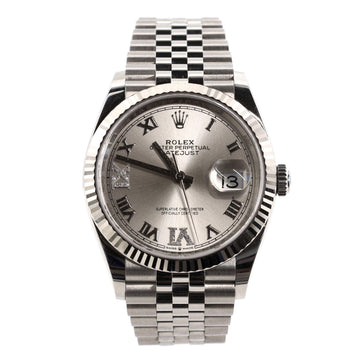 Rolex Oyster Perpetual Datejust Automatic Watch Stainless Steel and White Gold with Diamond VI and IX Numerals 36