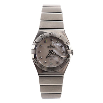 Omega Constellation Quartz Watch Stainless Steel with Diamond Markers and Mother of Pearl 24