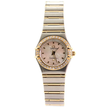 Omega Constellation Quartz Watch Stainless Steel and Yellow Gold with Diamond Bezel and Mother of Pearl 23