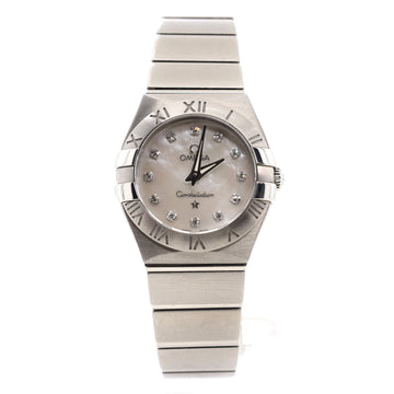 Omega Constellation Quartz Watch Stainless Steel with Diamond Markers and Mother of Pearl 24