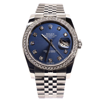 Rolex Oyster Perpetual Datejust Automatic Watch Stainless Steel and White Gold with Diamond Bezel and Markers 36