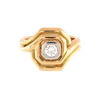 Chaumet Vintage Art Deco Ring 18K Yellow Gold and 18K White Gold with Diamond