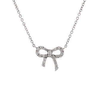 Tiffany & Co. Bow Pendant Necklace 18K White Gold and Diamonds Mini