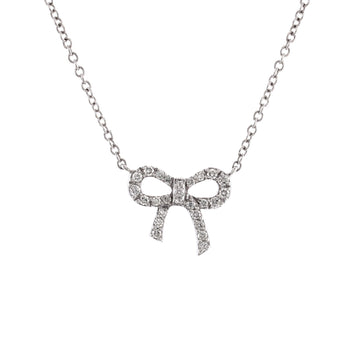 Tiffany & Co. Bow Pendant Necklace 18K White Gold and Diamonds Mini