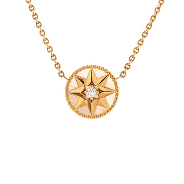 Christian Dior Rose des Vents Necklace 18K Yellow Gold with Diamond and Mother of Pearl 12mm